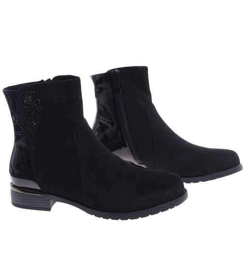 Klasyczne czarne botki damskie zimowe /G5-2 18575 W435/