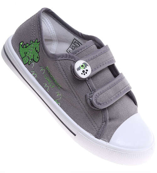 Szare tenisówki chłopięce na rzepy z dinozaurem /B4-1 16856 T187/