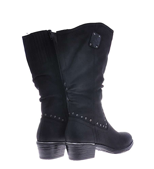 Czarne zamszowe kozaki damskie z ociepleniem /H2 10352 T293/