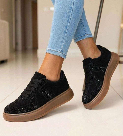 Czarne trampki damskie na platformie /A2-1 18814 W288/