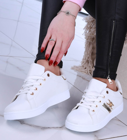 Białe sznurowane trampki damskie /F10-2 14673 T424/