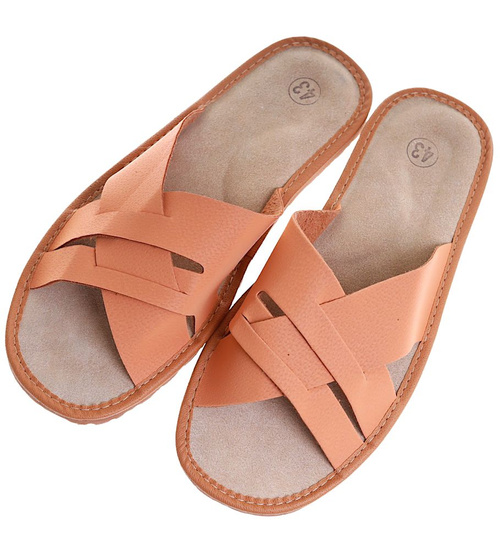 Skórzane męskie klapki domowe / E10-1 8409 S196/