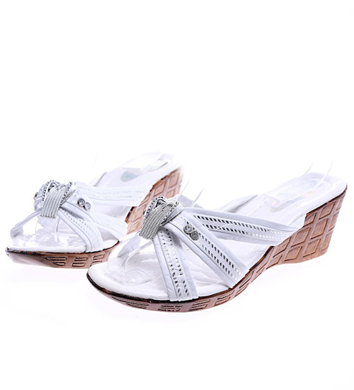 Lekkie damskie klapki na koturnie i platformie Białe /H2 14330 T005/