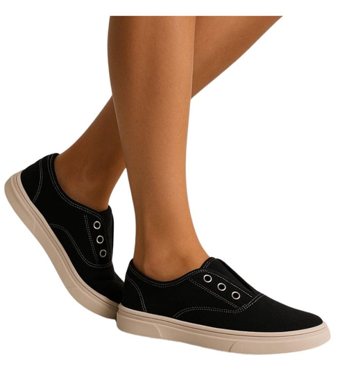 Czarne wsuwane materiałowe trampki damskie /G4-3 16181 T190/