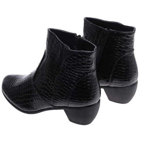 Ocieplane czarne botki na grubym obcasie /A9-3+h2 18268 T2/