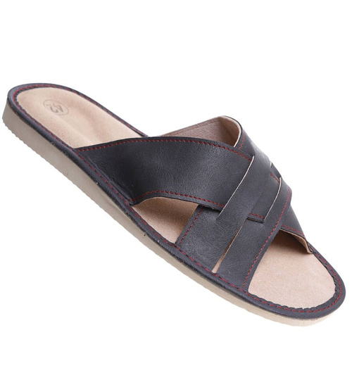 Szare skórzane kapcie klapki męskie /C2-1 3478 S196/