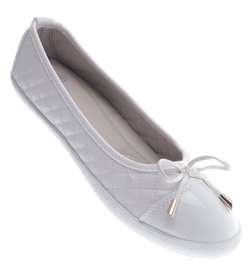Sportowe białe balerinki damskie z kokardką /B5-3 13104 S290/