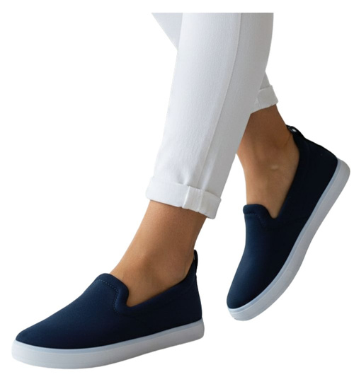 Wsuwane granatowe damskie trampki slip on /G3-2 8086 S196/