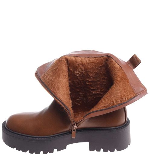 Zimowe brązowe botki na platformie /F3-2 18510 T386/