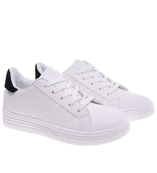 Białe buty trampki damskie na niskiej platformie /A6-2 18659 T2/