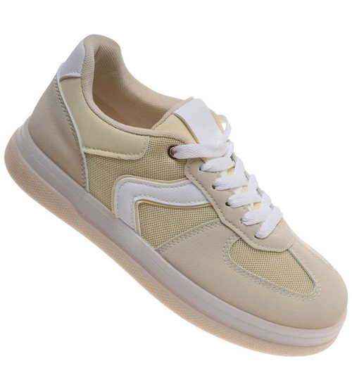 Wiązane snekaersy damskie żółte pastelowe /E1-1 18825 G455/