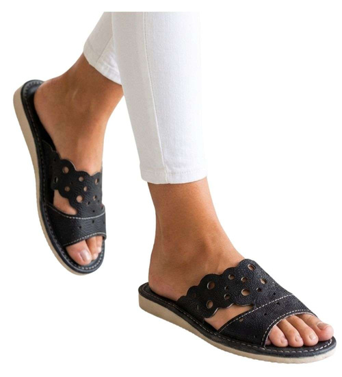 Czarne ażurowe domowe klapki kapcie /E7-1 16207 S165/