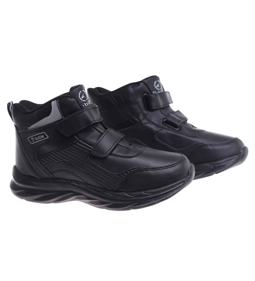 Ocieplane półbuty na rzepy Czarno białe /G5-2 18364 T285/