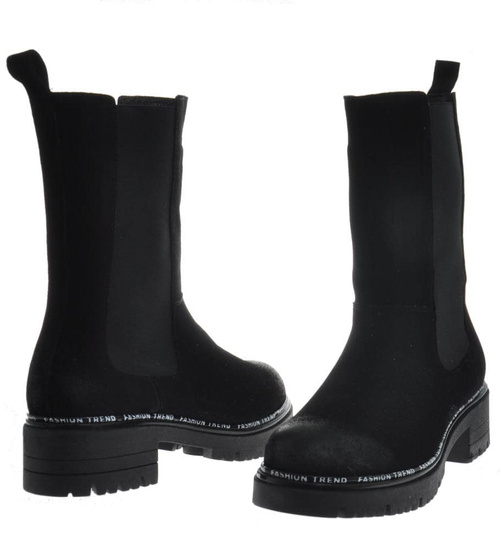 Kozaki damskie z krótką cholewką Czarne /E6-1 9990 S199/