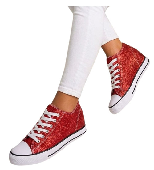 Czerwone wiązane trampki sneakersy na niskim koturnie /F6-3 13522 T8-6/