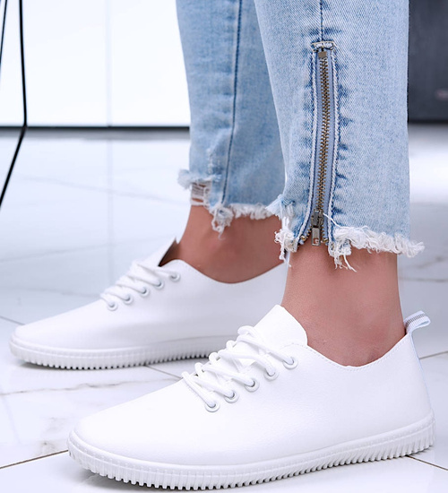 Białe sznurowane tensiówki damskie /G7-2 15856 T276/