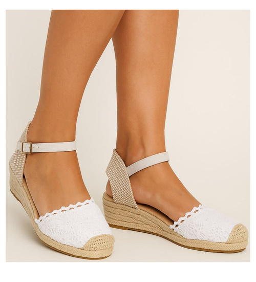 Sandały damskie na platformie Białe espadryle /D1-1 17863 T288/