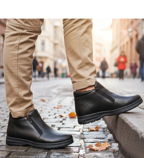 Czarne ocieplane botki męskie z suwakiem /A5-2 18597 T386/