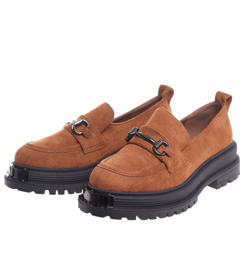 Karmelowe półbuty loafersy na platformie /G6-2 18486 T200/