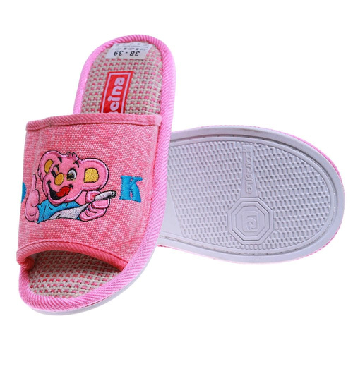 Różowe materiałowe kapcie damskie /F5-1 17590 T2-5/