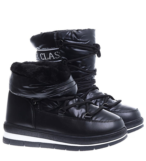 Czarne zimowe kozaki śniegowce /E2-3 15398 T635/