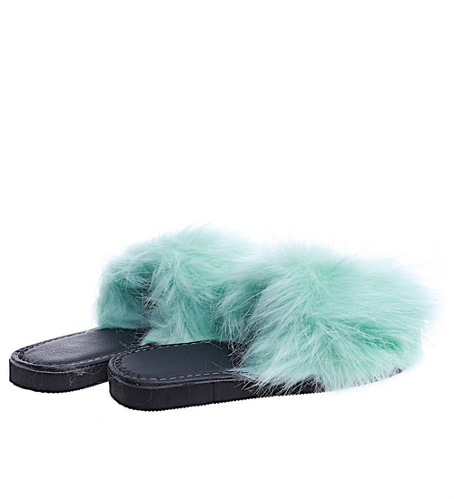 Miętowe klapki z efektownym futerkiem //D6-1 14682 T232/