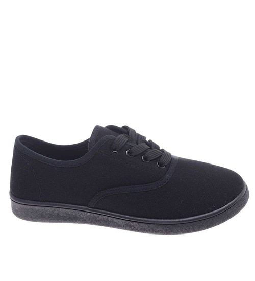 Czarne sznurowane tenisówki damskie /F5-2 18730 T187/