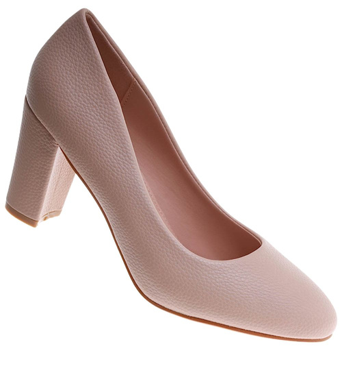 Beżowe czółenka na słupku /C5-3 h2 17748 G157/