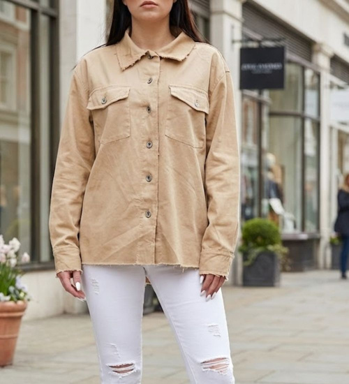 Ciemno beżowa koszula damska oversize /H UB813 S235/