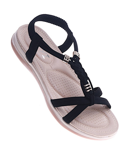 Czarne sandały na płaskim obcasie /C6-2 14043 T398/