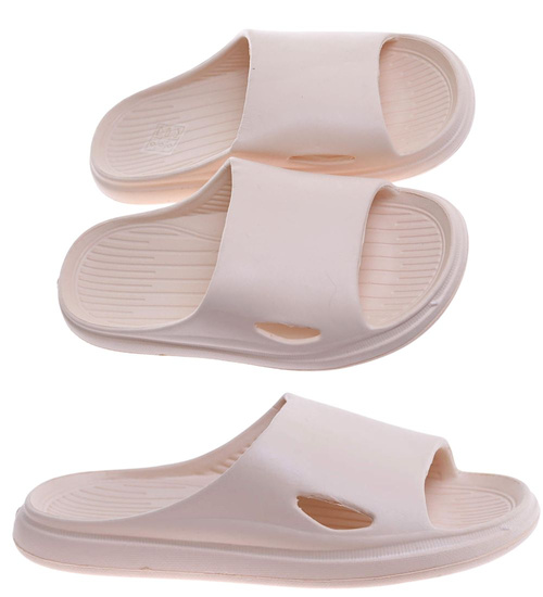 Beżowe wodoodporne klapki plażowe /B5-1 17419 S182/