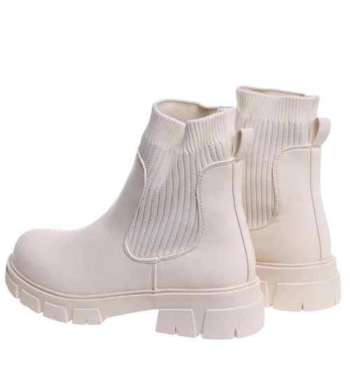 Beżowe elastyczne dziewczęce botki ocieplane /A6-3 17120 T3/