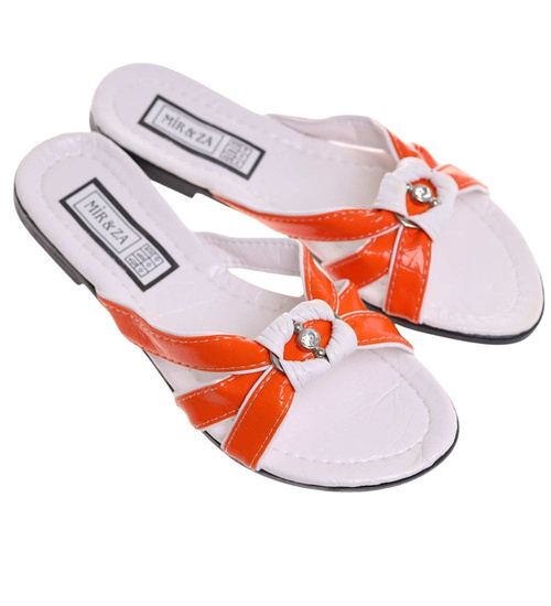 Pomarańczowo białe klapki na płaskim obcasie /H2 14345 T005/