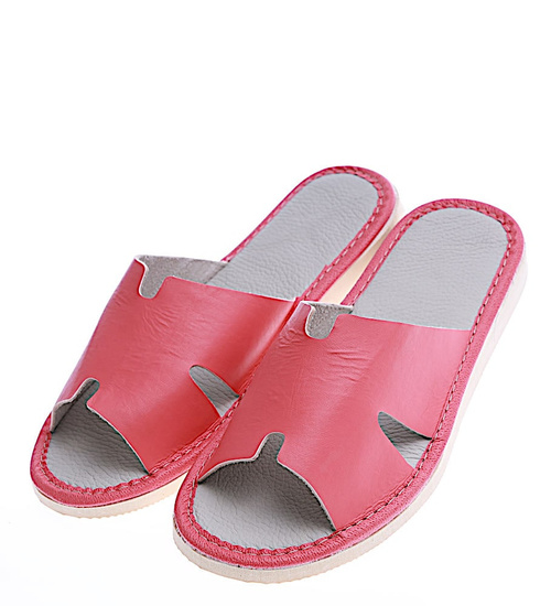 Skórzane domowe klapki kapcie pomarańczowe /E8-1 14237 S194/