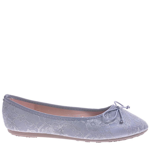 Koronkowe balerinki damskie Szare /D6-2 10504 S193/