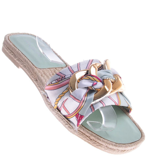 Zielone damskie klapki z łańcuchem /A2-1 11861 T293/