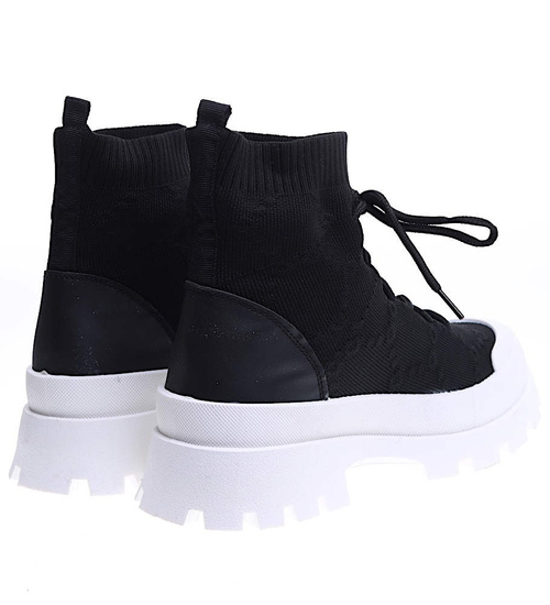 Wiosenne czarne botki z tkaniny na platformie /E1-3 15725 T144/