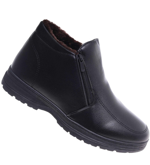 Czarne ocieplane botki męskie z suwakiem /A5-2 18597 T386/