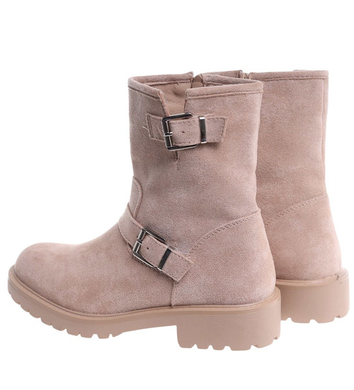 Zimowe botki saszki z ociepleniem beżowe /D1-3 18523 T387/