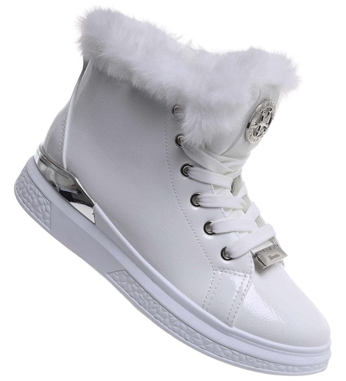 Białe zimowe trampki z futerkiem G8-2 18328 T411/