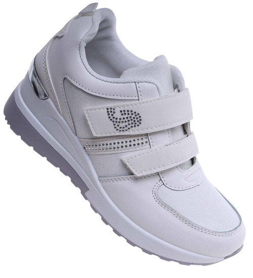 Białe trampki sneakersy na rzepy niski koturn /F1-2  18119 T188/