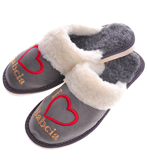 Ocieplane szare kapcie na prezent dla Babci /G9-1 13095 S197/