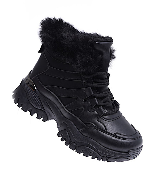 Czarne ocieplane trampki sneakersy na koturnie B5-3 15228 T498