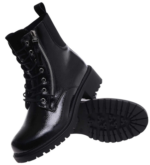 Czarne błyszczące botki trapery glany /D2-3 18380 W4/