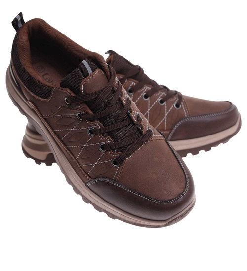 Sznurowane męskie buty trekkingowe Brązowe /A2-3 18204 T485/