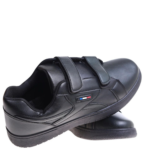 Wygodne czarne trampki męskie na rzepy /C5-2 17181 T381/