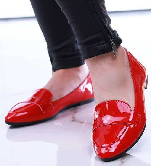 Czerwone baleriny damskie lakierowane /E2-2 13416 T191/ Czerwone baleriny damskie lakierowane /E2-2 13416 T191/