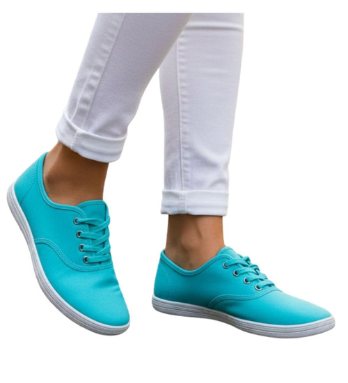 Wiązane damskie tenisówki miętowe /A6-1 7794 S097