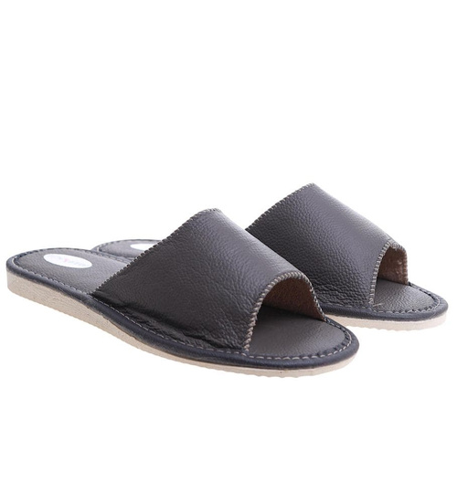 Czarne klapki z naturalnej skóry Premium /D5-1 11323 S199/