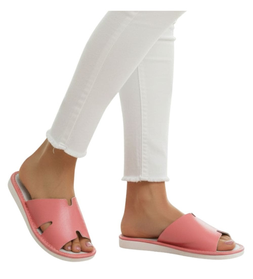 Skórzane domowe klapki kapcie pomarańczowe /E8-1 14237 S194/